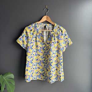 Kut from the Kloth Women Floral Button Front Short Sleeve Blouse Size Medium